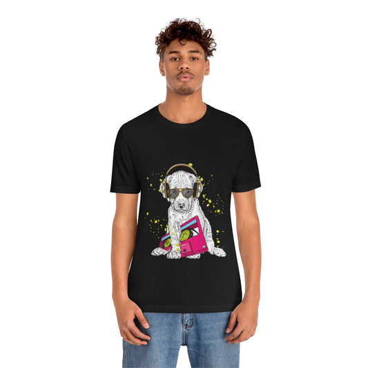 Unisex Jersey Short Sleeve Tee "Cute puppy & cassette 90s"