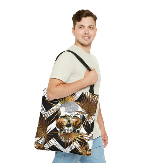 AOP Tote Bag "Tropical leaves and skulls"