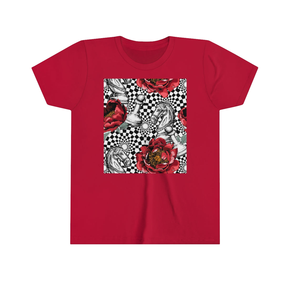 Youth Short Sleeve Tee "Optical illusion Chess & flowers"