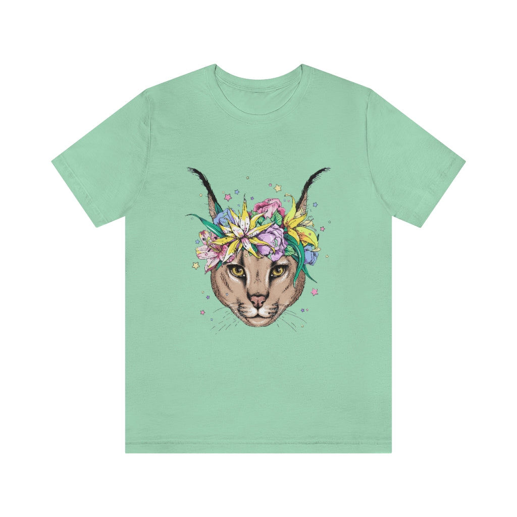 Unisex Jersey Short Sleeve Tee "Caracal with flowers"