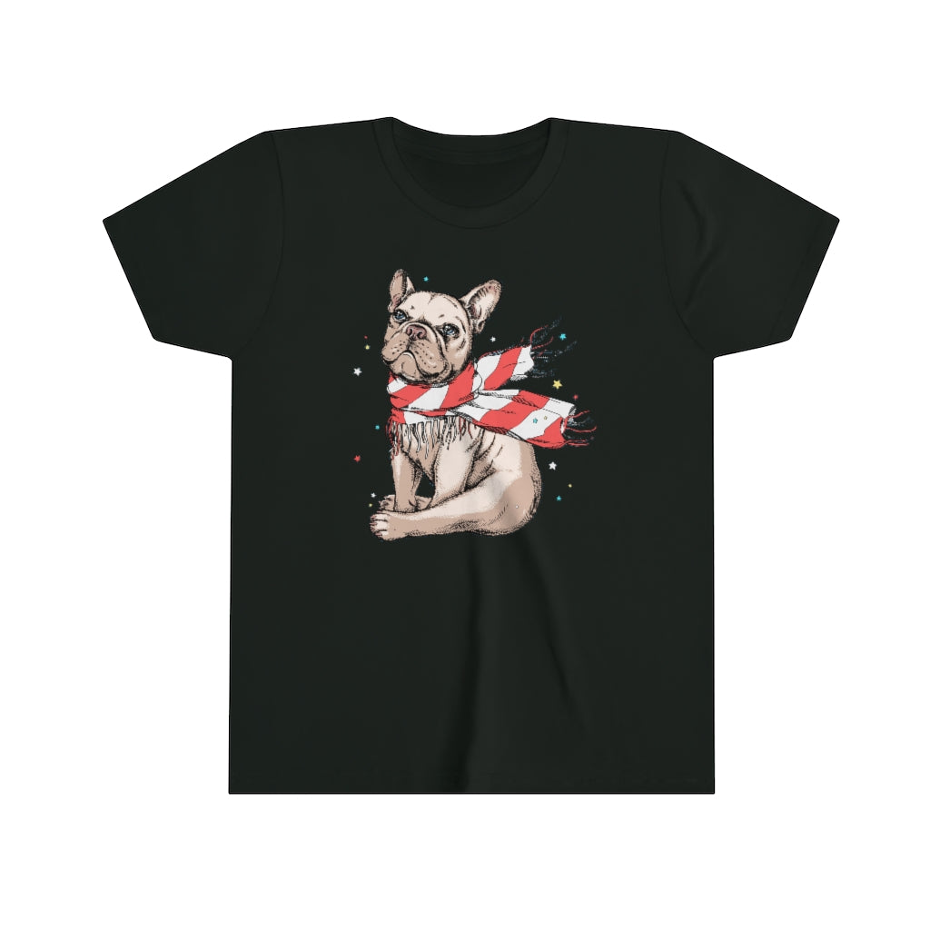 Youth Short Sleeve Tee "French bulldog in a striped scarf"