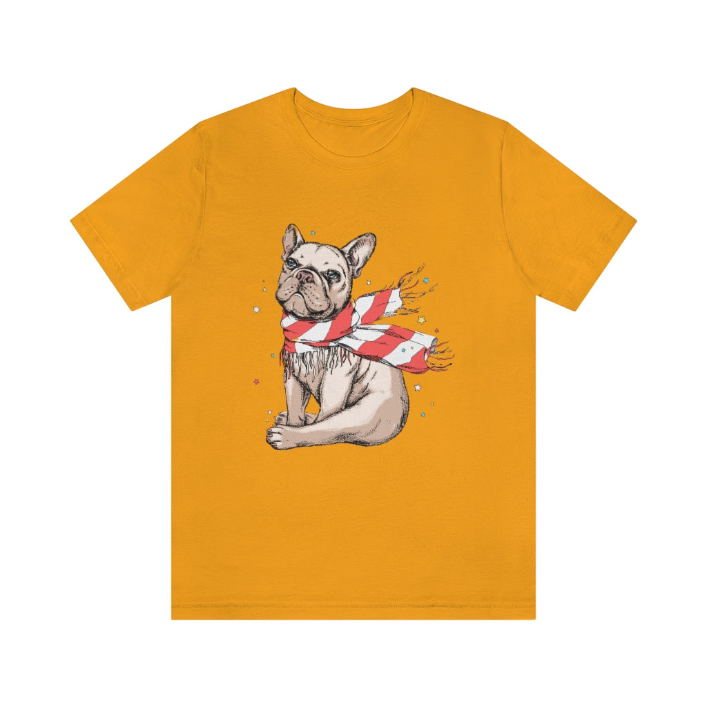 Unisex Jersey Short Sleeve Tee "French bulldog in a striped scarf"