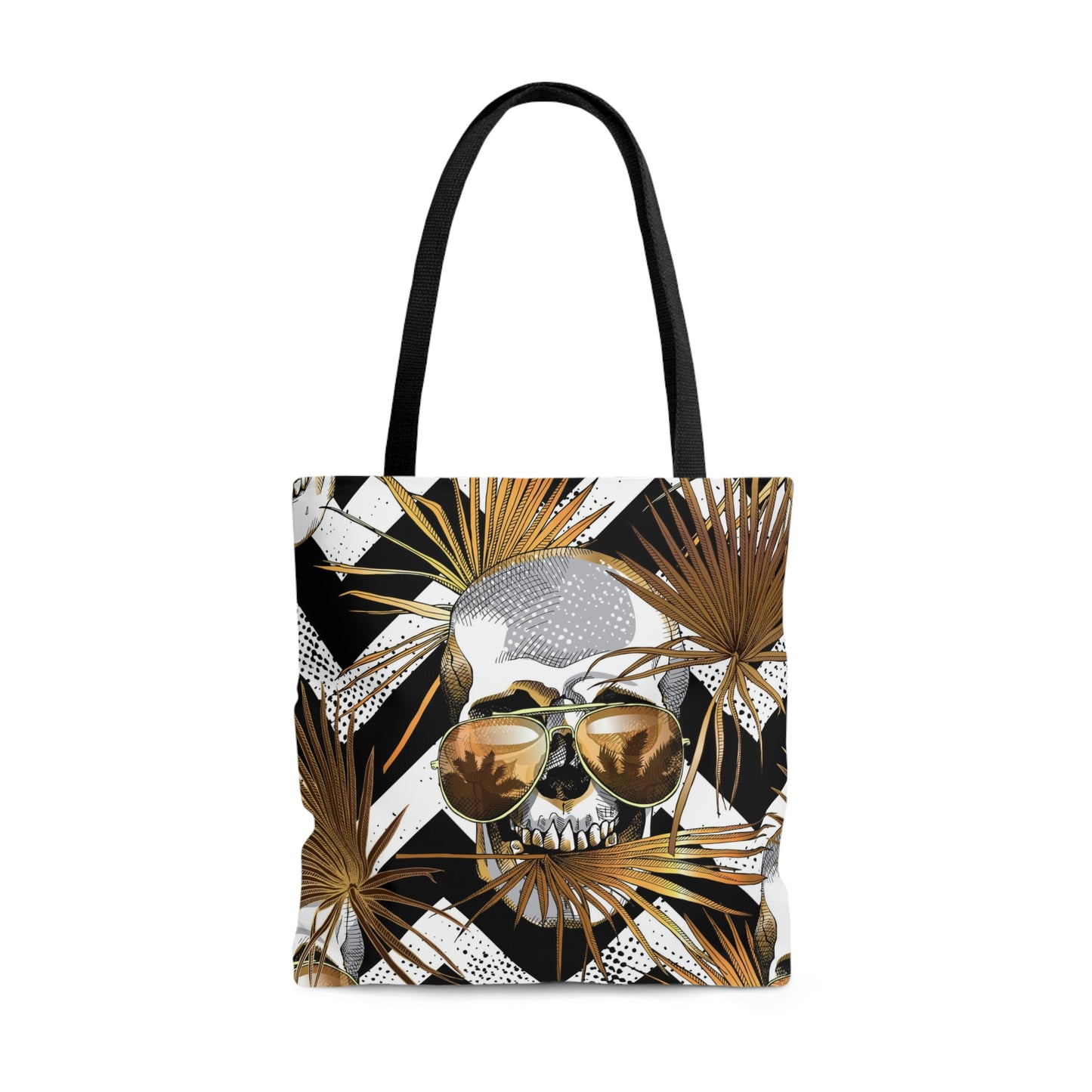 AOP Tote Bag "Tropical leaves and skulls"