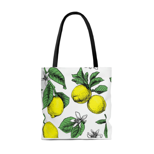 AOP Tote Bag 2 sides "Lemons with leaves and flowers"