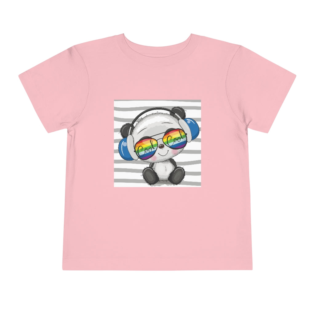 Kids Short Sleeve Tee "Cool Cartoon Cute Panda with sun glasses and headphones"