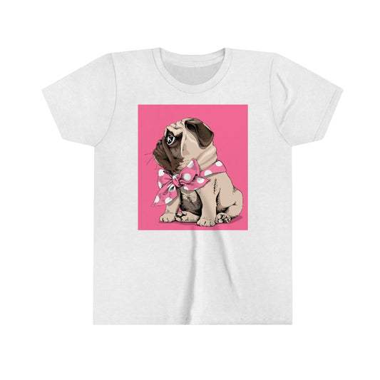 Youth Short Sleeve Tee "Puppy Pug with a bow tie"