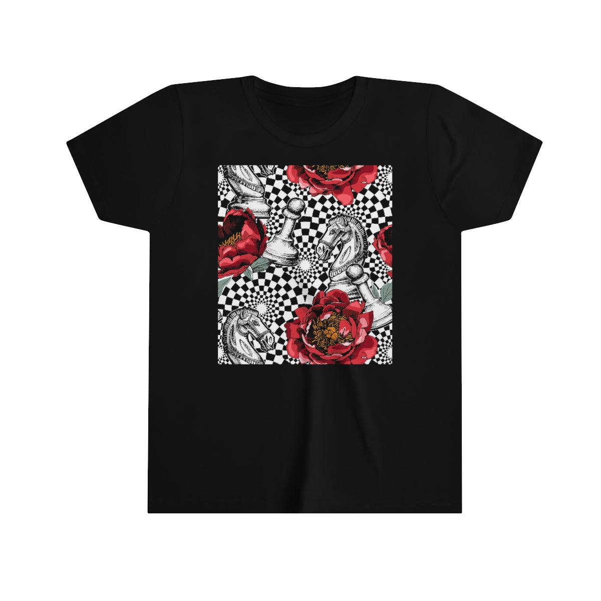 Youth Short Sleeve Tee "Optical illusion Chess & flowers"