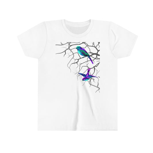Youth Short Sleeve Tee "Multi-colored birds sitting on tree branches"