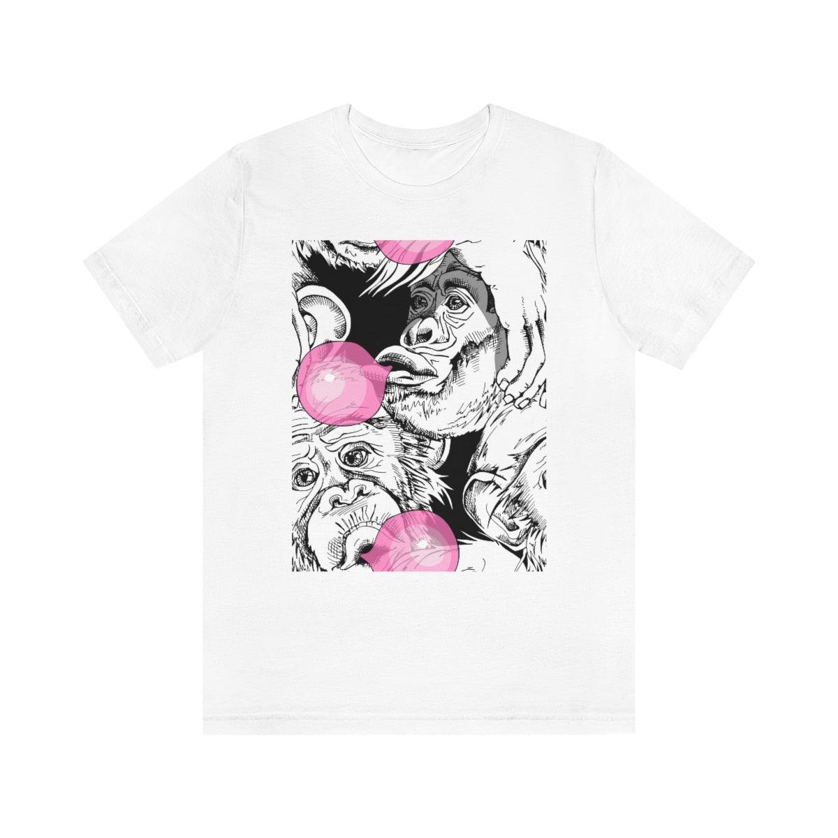 Unisex Jersey Short Sleeve Tee "Funny Monkey with a pink bubble gum"