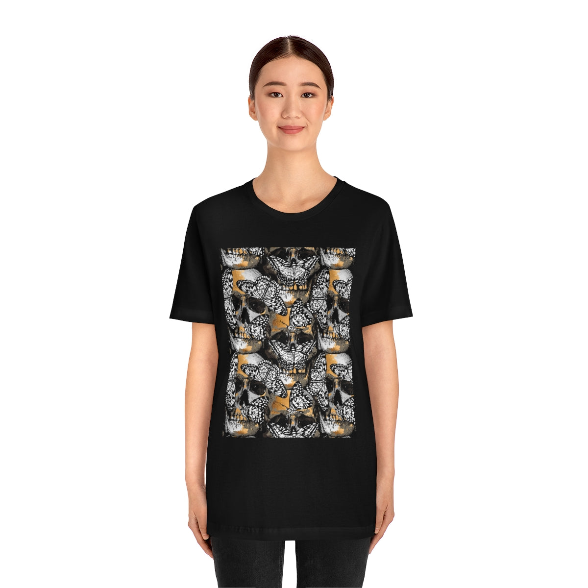 Unisex Jersey Short Sleeve Tee "Gold and silver Human skulls with & Butterflies"