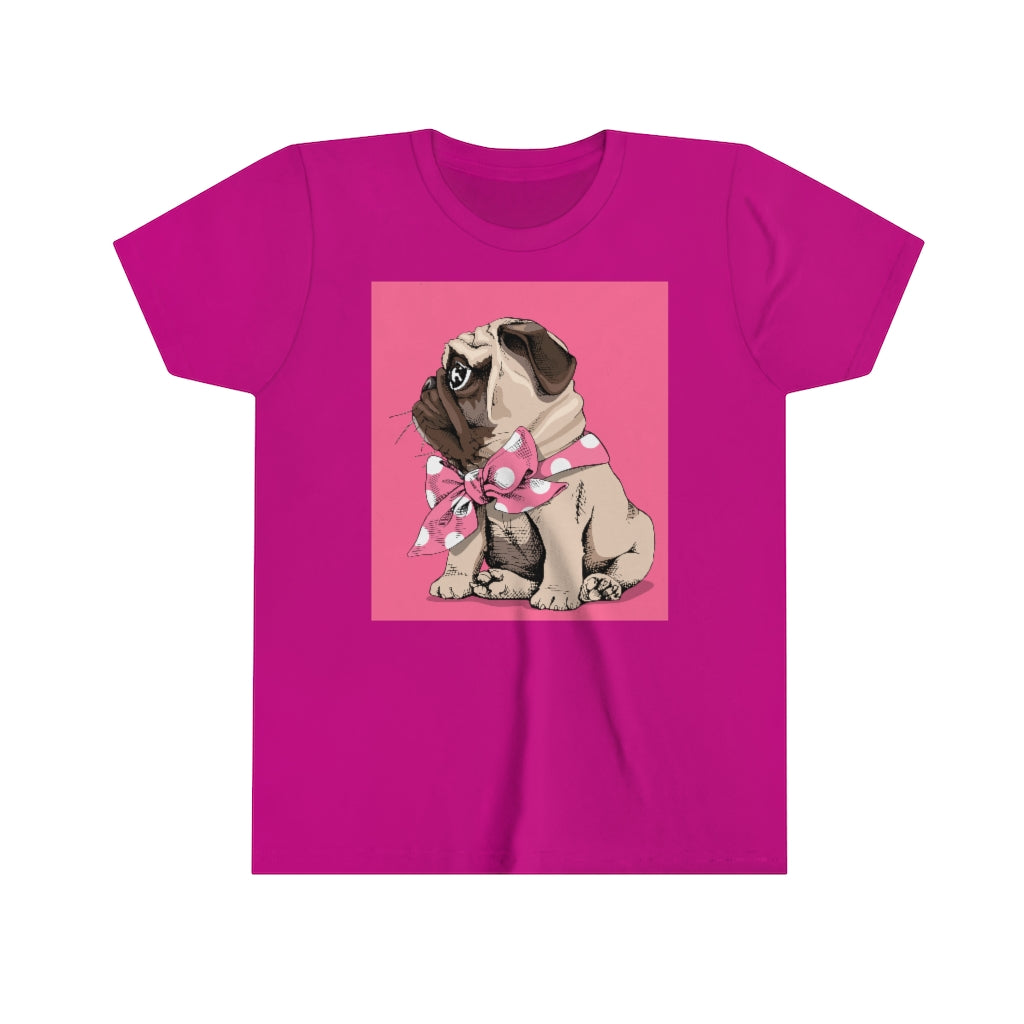 Youth Short Sleeve Tee "Puppy Pug with a bow tie"