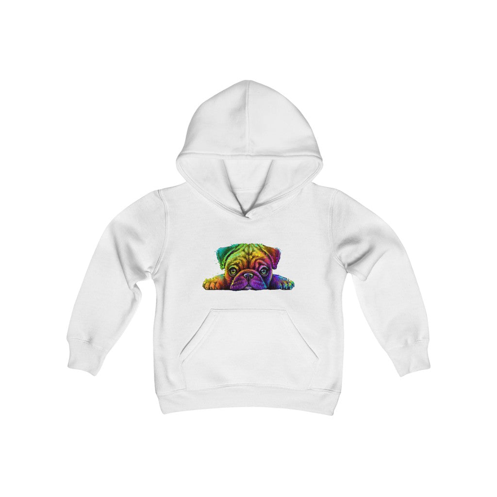 Youth Heavy Blend Hooded Sweatshirt "Colorful neon Pug"