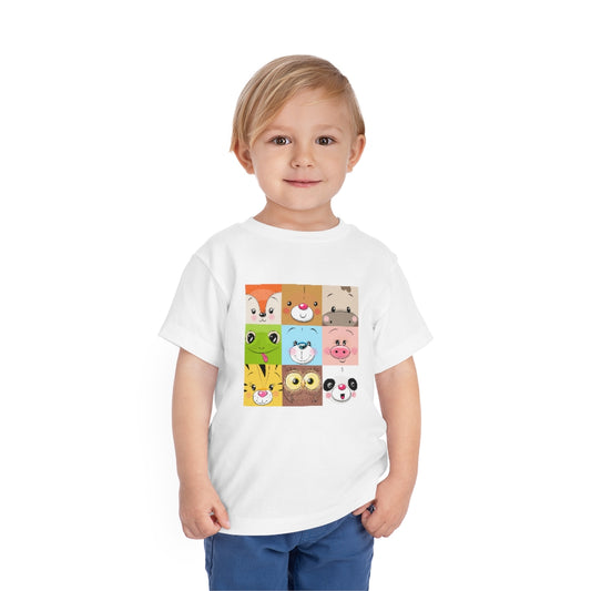 Kids Short Sleeve Tee "Set of Cute Cratoon square animals faces"