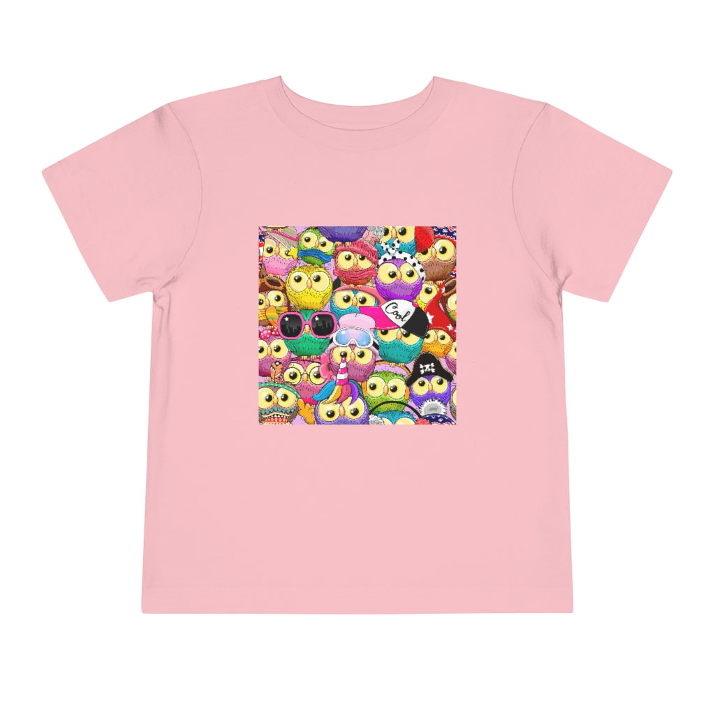 Kids Short Sleeve Tee "Colorful Pattern with cute cartoon owls"
