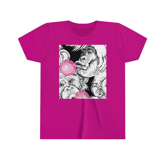 Youth Short Sleeve Tee "Funny Monkey with a pink bubble gum"
