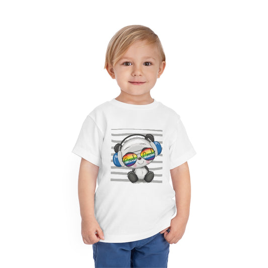 Kids Short Sleeve Tee "Cool Cartoon Cute Panda with sun glasses and headphones"