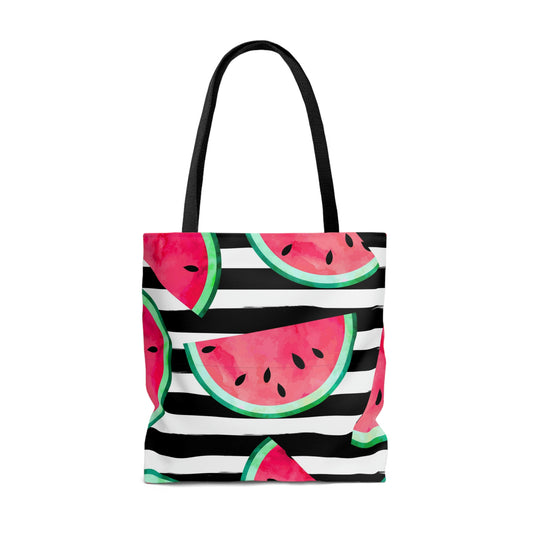 AOP Tote Bag "Watermelon pieces. Striped background"