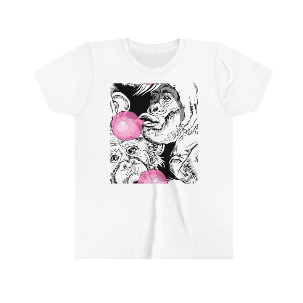 Youth Short Sleeve Tee "Funny Monkey with a pink bubble gum"