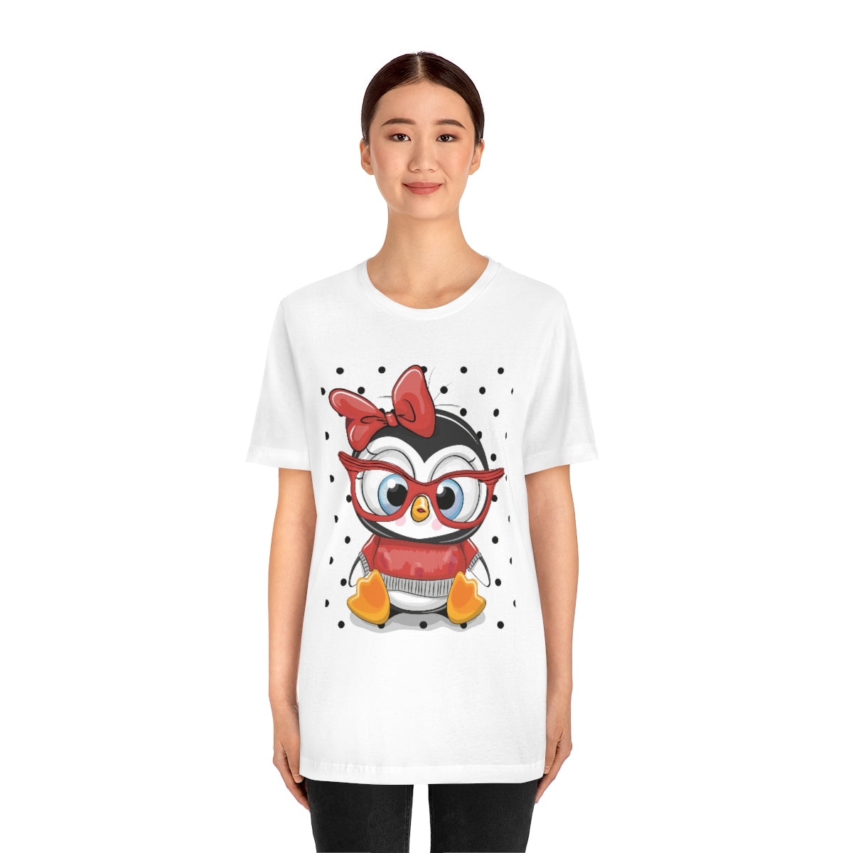 Unisex Jersey Short Sleeve Tee "Cute Cartoon Penguin with red glasses"