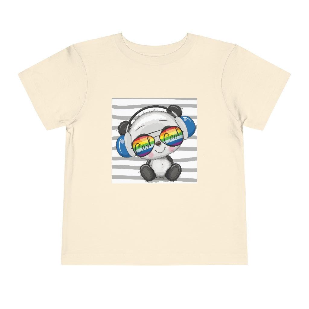 Kids Short Sleeve Tee "Cool Cartoon Cute Panda with sun glasses and headphones"
