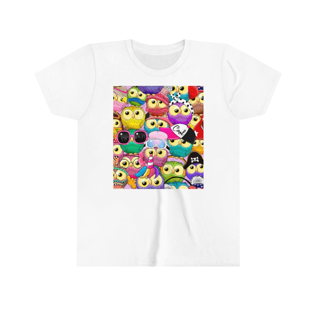 Youth Short Sleeve Tee "Colorful Pattern with cute cartoon owls"