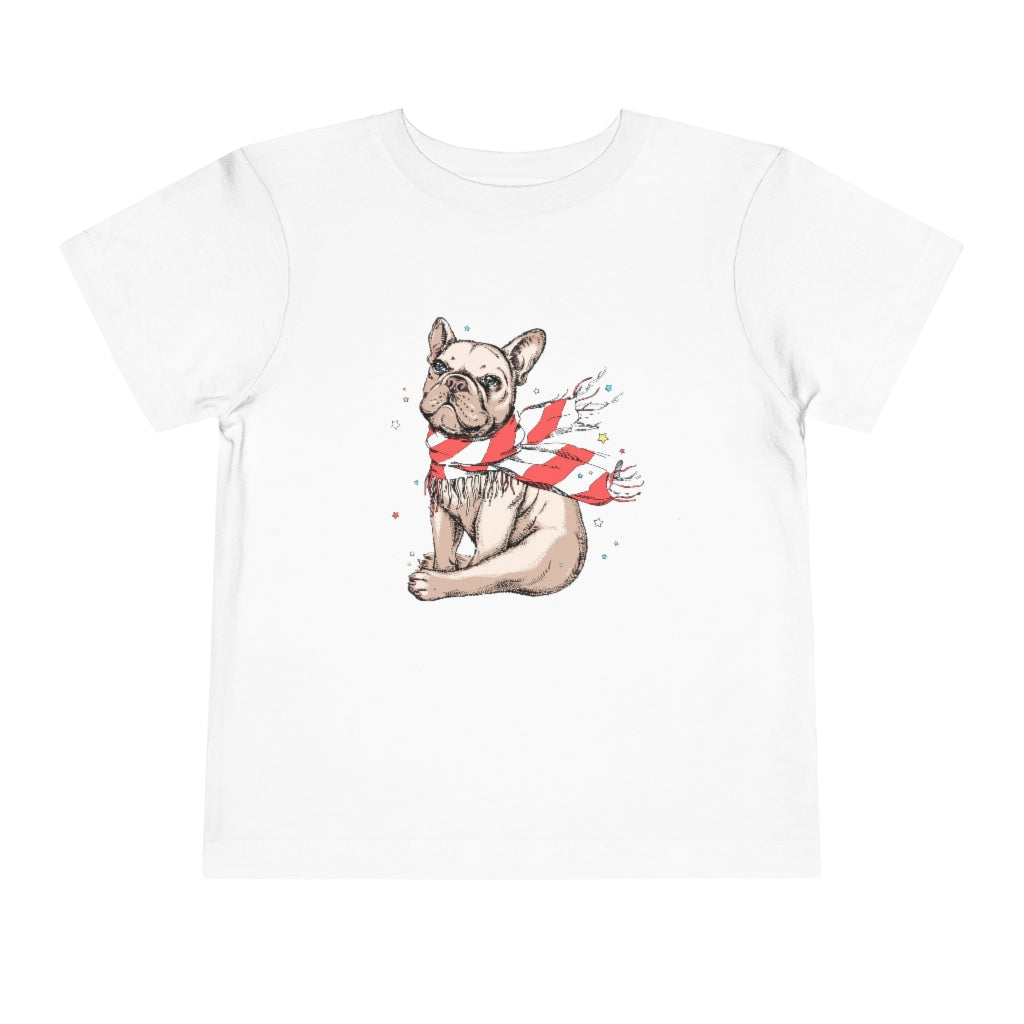 Kids Short Sleeve Tee "French bulldog in a striped scarf"