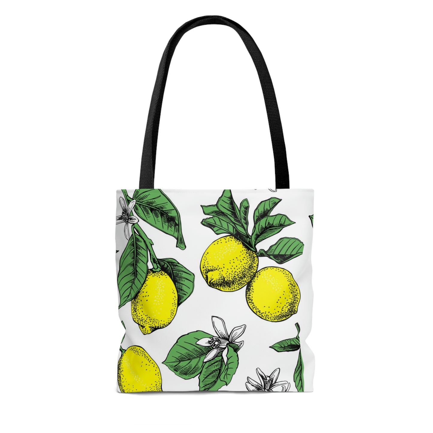AOP Tote Bag 2 sides "Lemons with leaves and flowers"