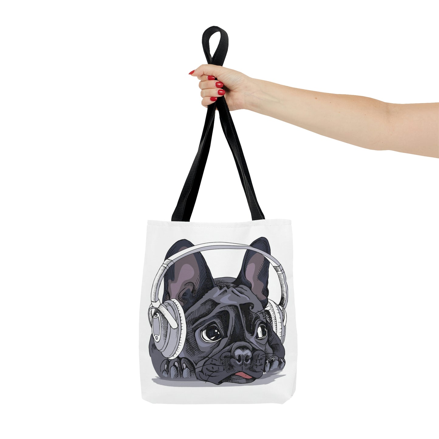 AOP Tote Bag "French bulldog with a headphones"