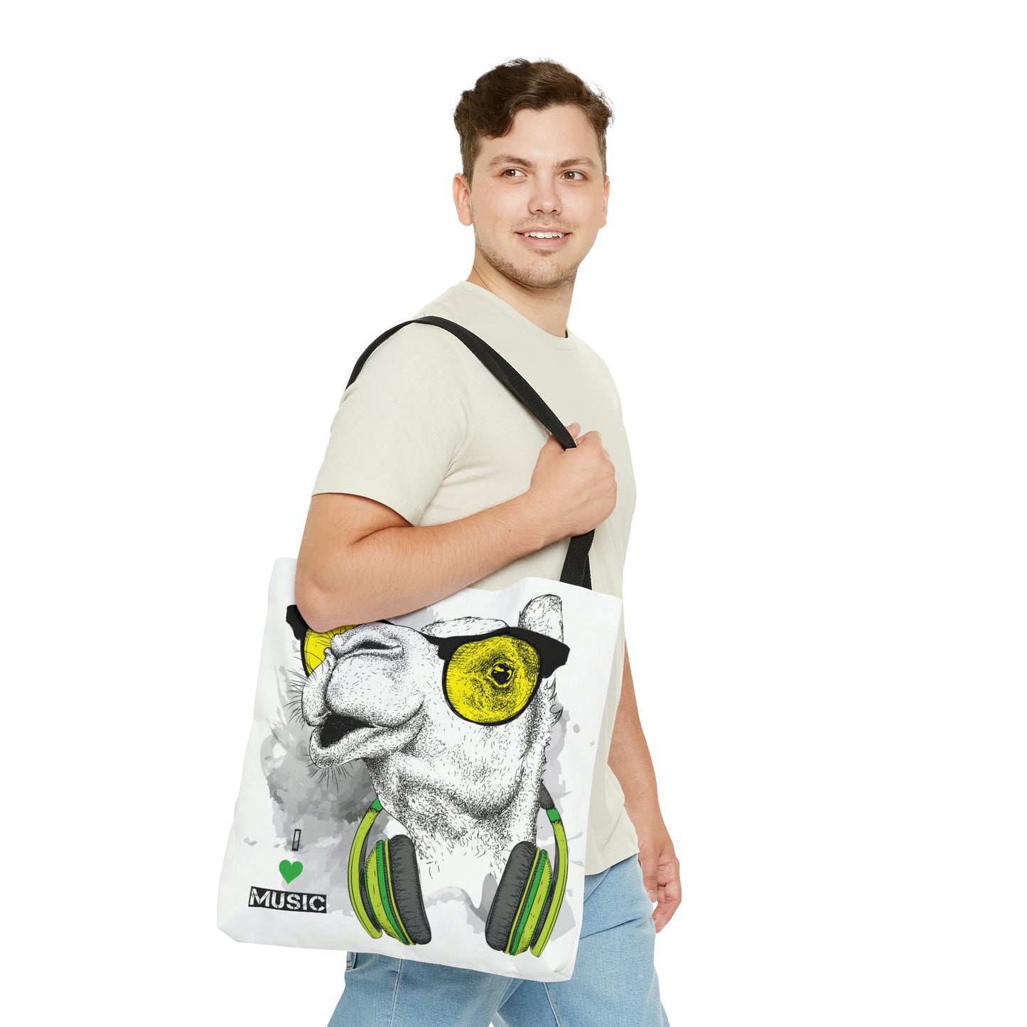 AOP Tote Bag "Camel in the glasses and headphones"