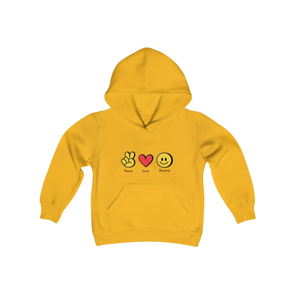 Youth Heavy Blend Hooded Sweatshirt "Peace, love, positive"