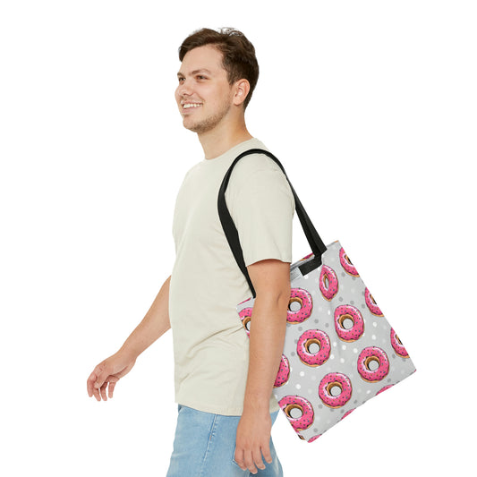 AOP Tote Bag "Pink donuts on the grey background"