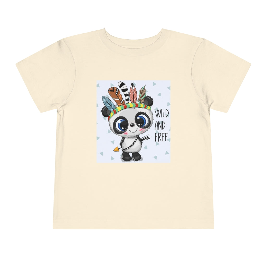Kids Short Sleeve Tee "Cute Cartoon tribal baby Panda with feathers"