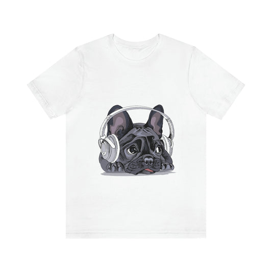 Unisex Jersey Short Sleeve Tee "French bulldog with a headphones"