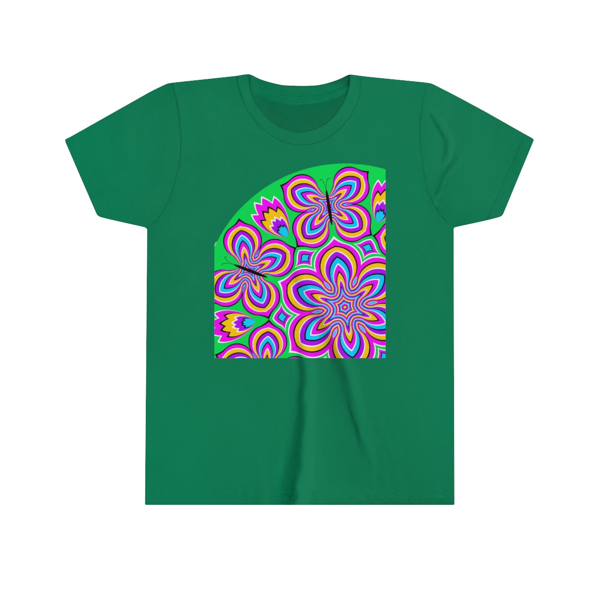 Youth Short Sleeve Tee "Optical illusion Colorful flower and butterflies"