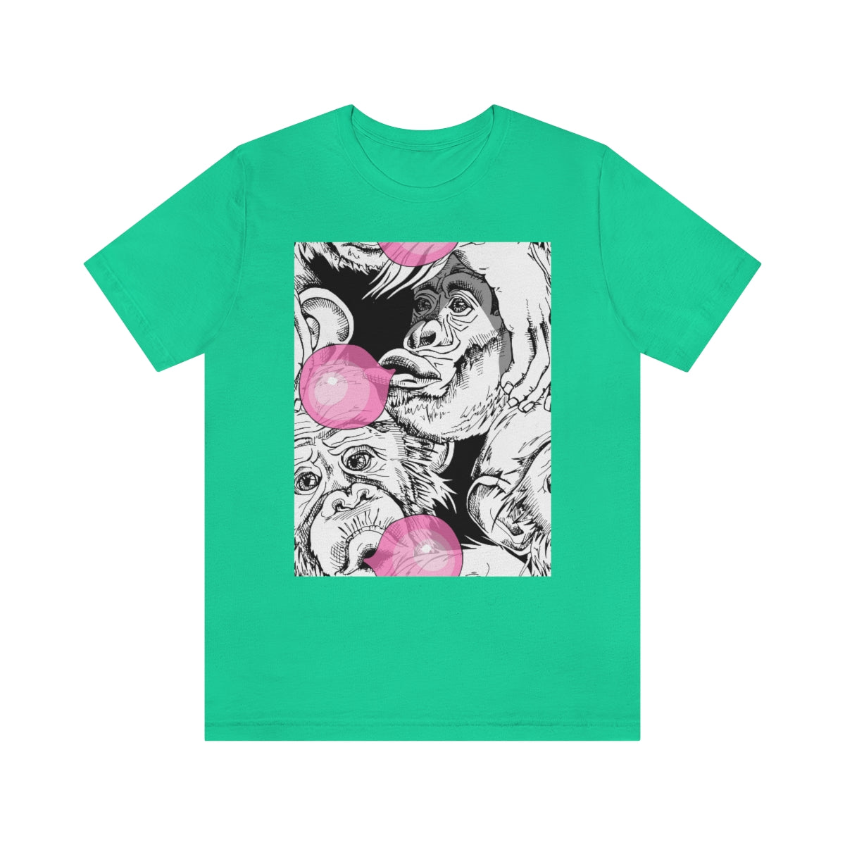 Unisex Jersey Short Sleeve Tee "Funny Monkey with a pink bubble gum"