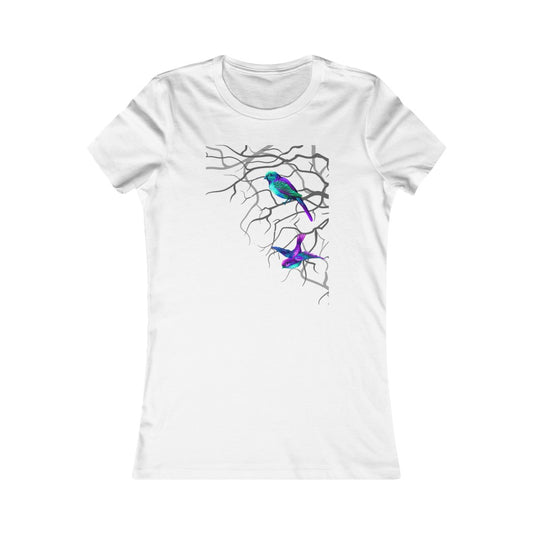Women's Favorite Tee "Multi-colored birds sitting on tree branches."