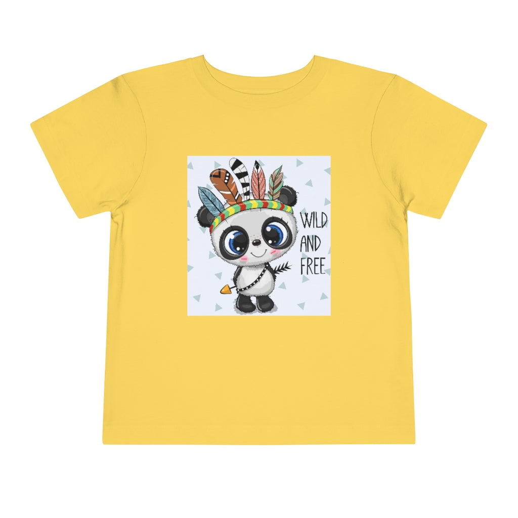 Kids Short Sleeve Tee "Cute Cartoon tribal baby Panda with feathers"