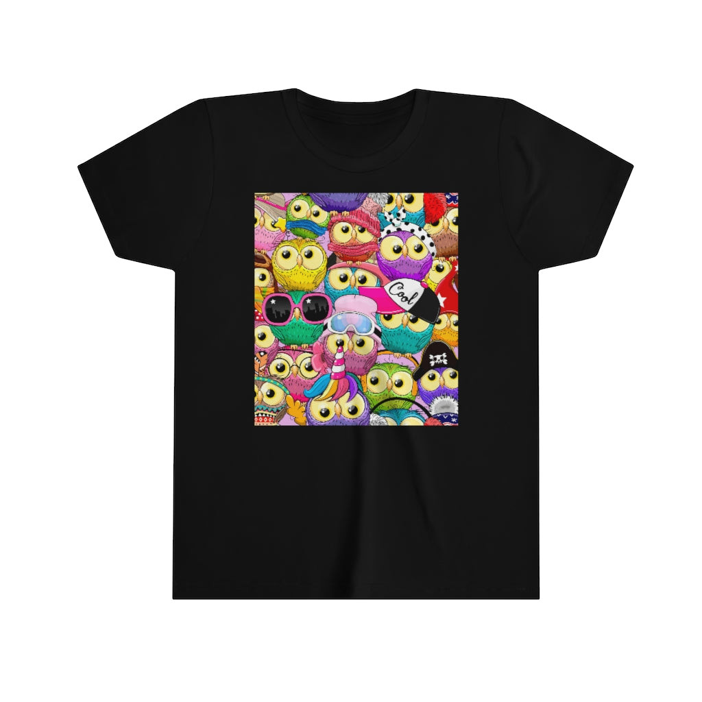 Youth Short Sleeve Tee "Colorful Pattern with cute cartoon owls"
