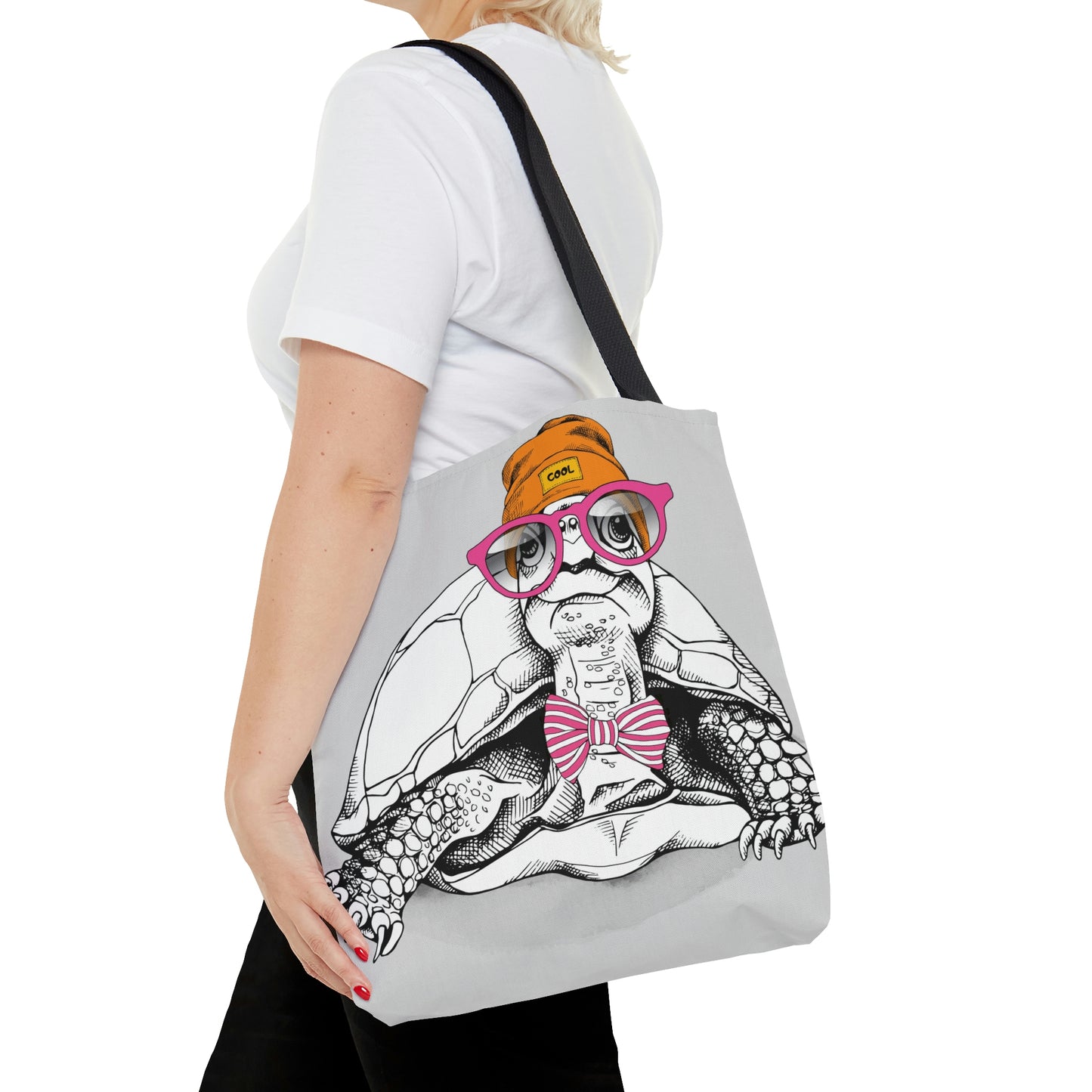 AOP Tote Bag "Turtle in a Hipster Hat with glasses"