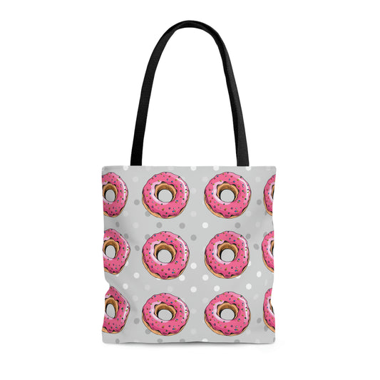 AOP Tote Bag "Pink donuts on the grey background"
