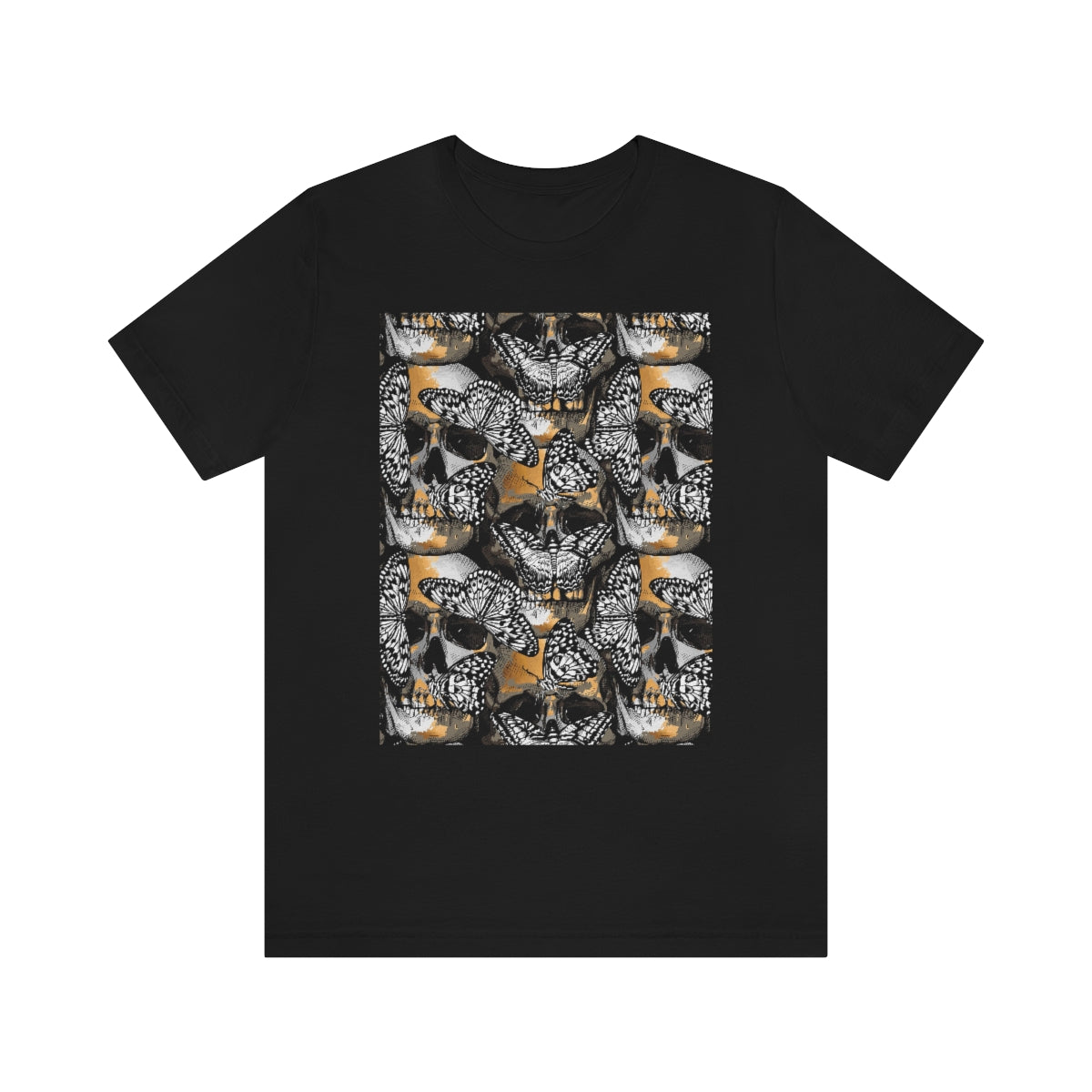 Unisex Jersey Short Sleeve Tee "Gold and silver Human skulls with & Butterflies"