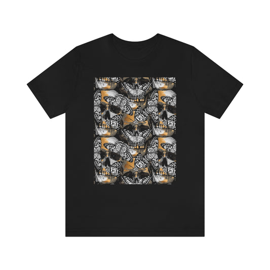 Unisex Jersey Short Sleeve Tee "Gold and silver Human skulls with & Butterflies"