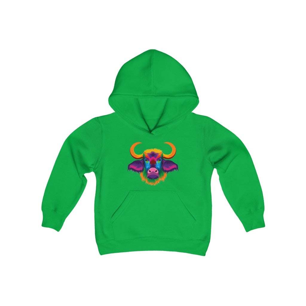 Youth Heavy Blend Hooded Sweatshirt "Abstract colorful bison"
