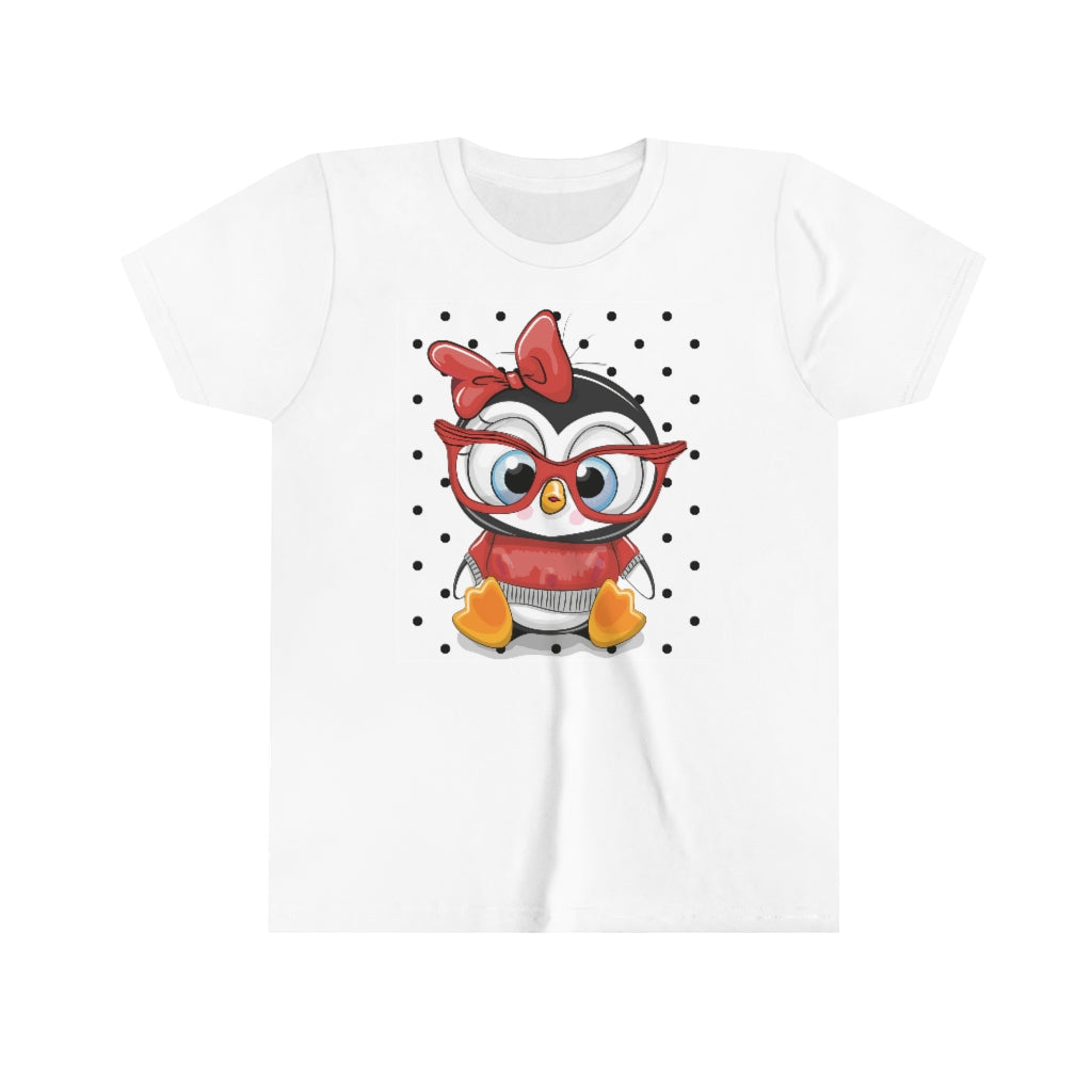 Youth Short Sleeve Tee "Cute Cartoon Penguin with red glasses"