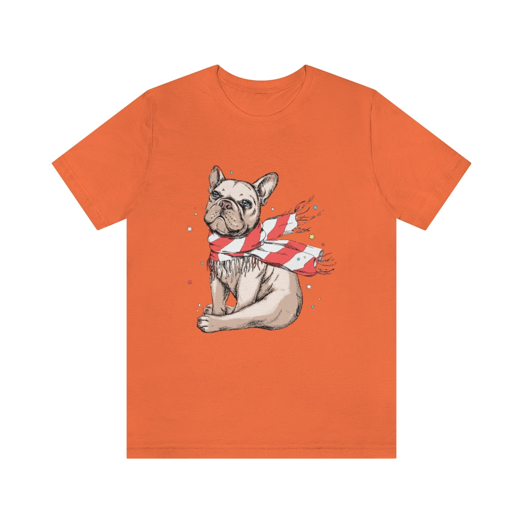 Unisex Jersey Short Sleeve Tee "French bulldog in a striped scarf"