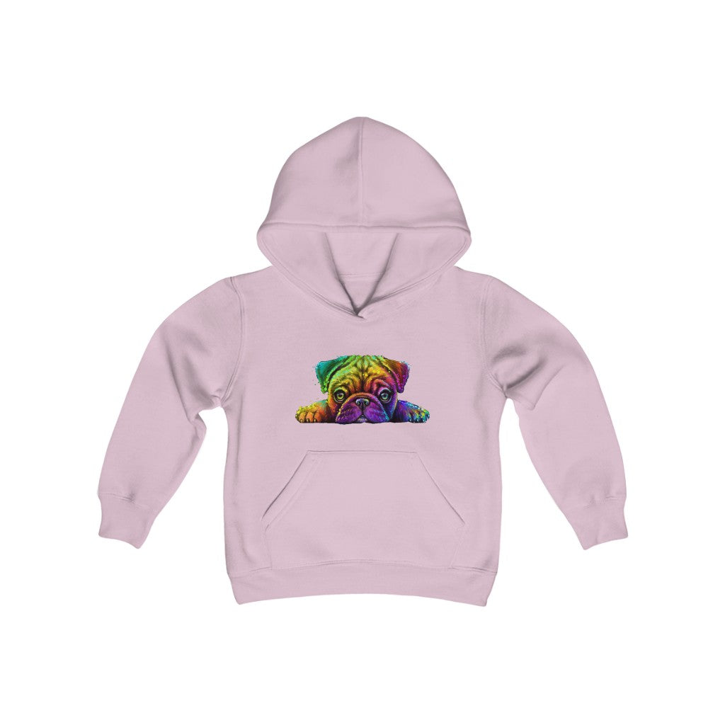 Youth Heavy Blend Hooded Sweatshirt "Colorful neon Pug"
