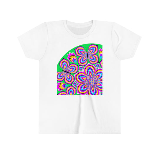 Youth Short Sleeve Tee "Optical illusion Colorful flower and butterflies"