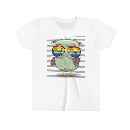 Youth Short Sleeve Tee "Cool Cartoon Cute Owl with sun glasses"