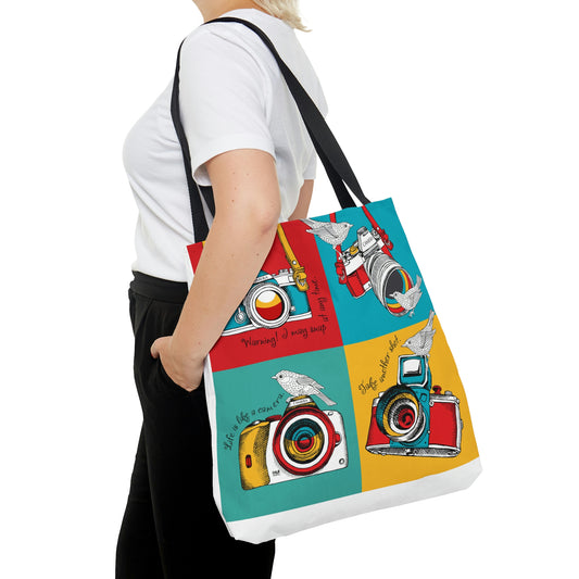 AOP Tote Bag "Cameras and birds"