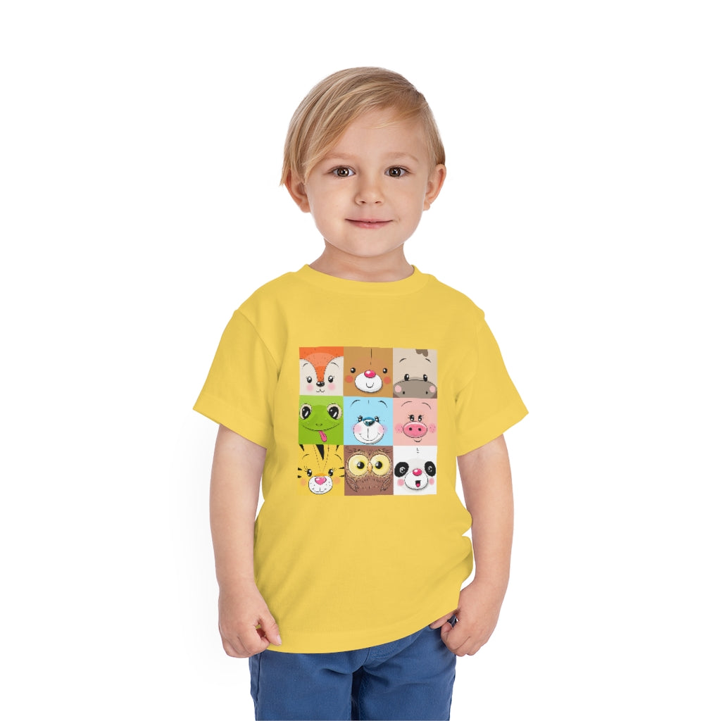 Kids Short Sleeve Tee "Set of Cute Cratoon square animals faces"